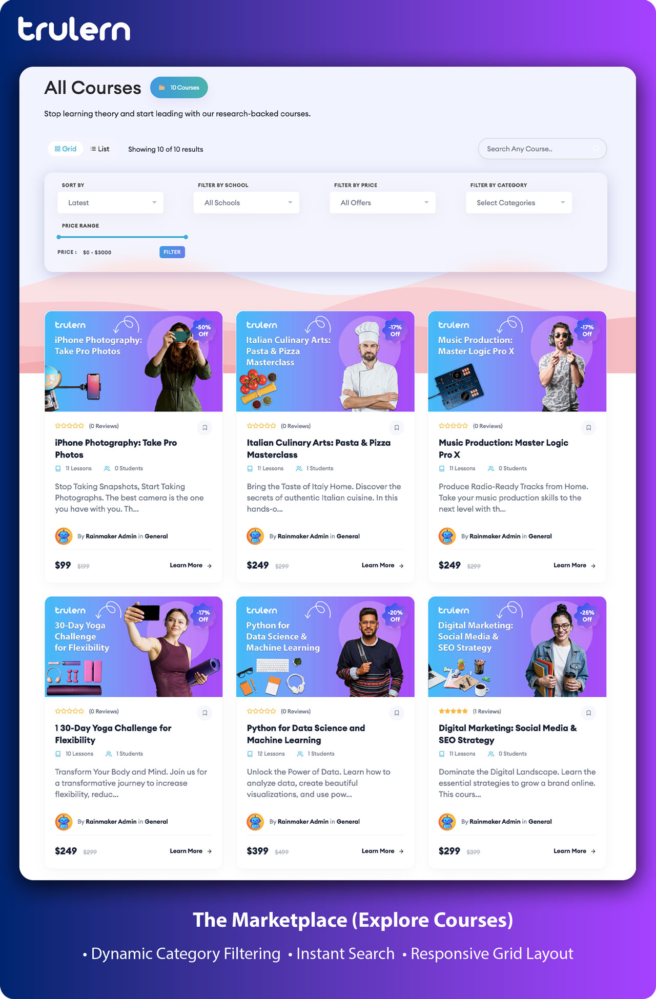 React LMS Course Search and Filtering