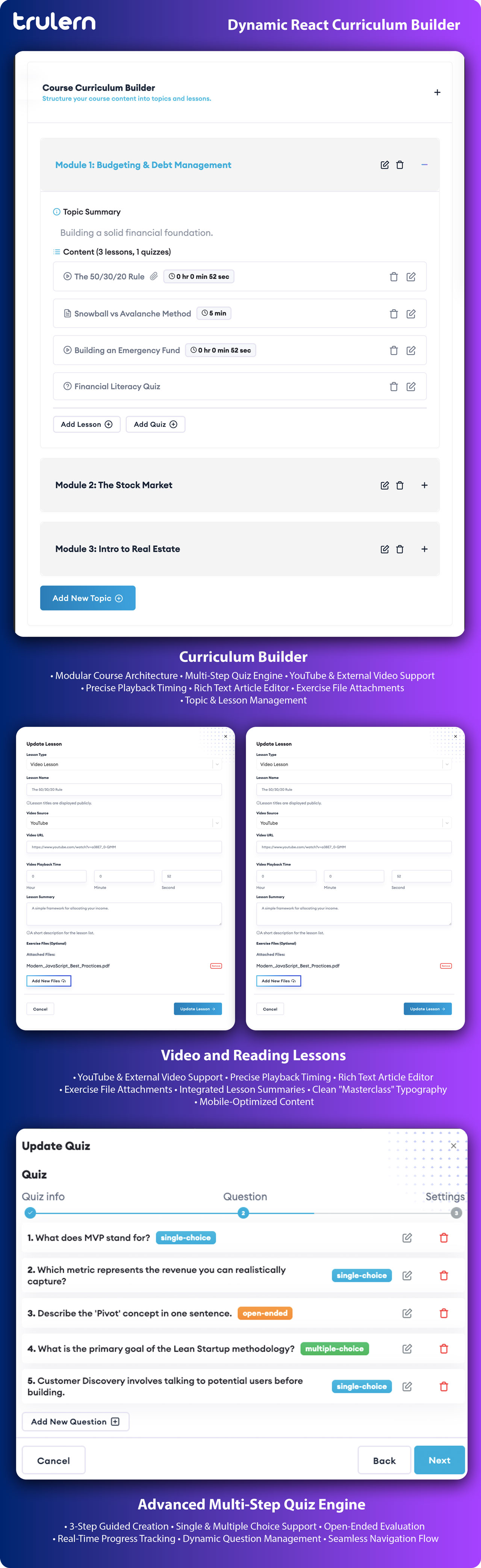 React LMS Curriculum and Quiz Builder