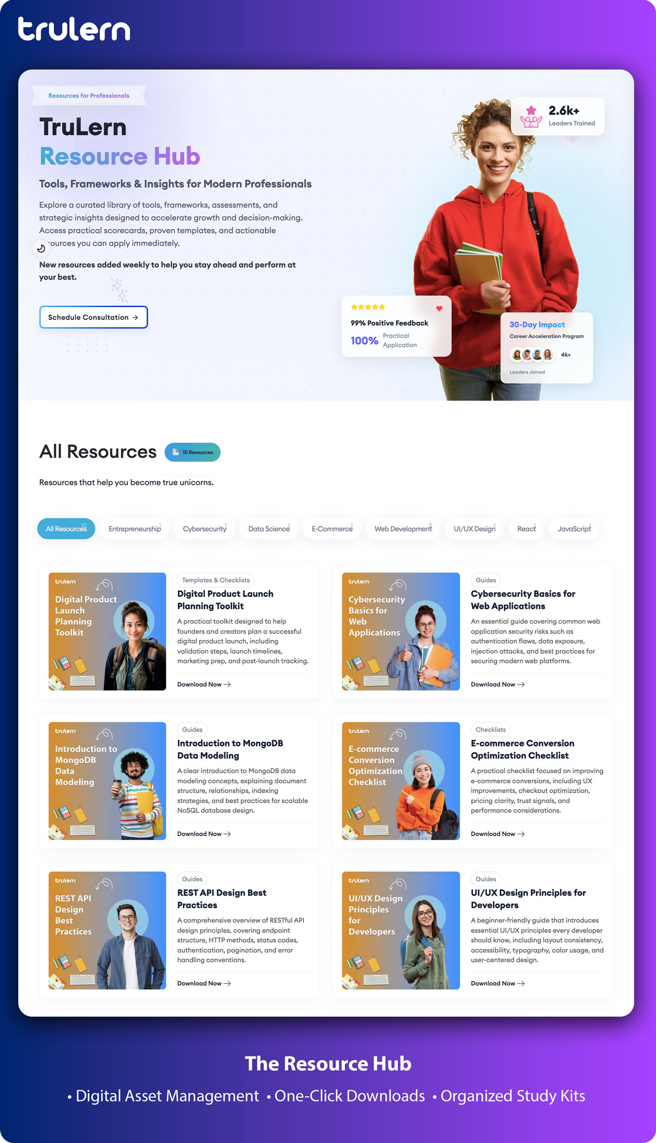 React LMS Resource Hub and Digital Downloads