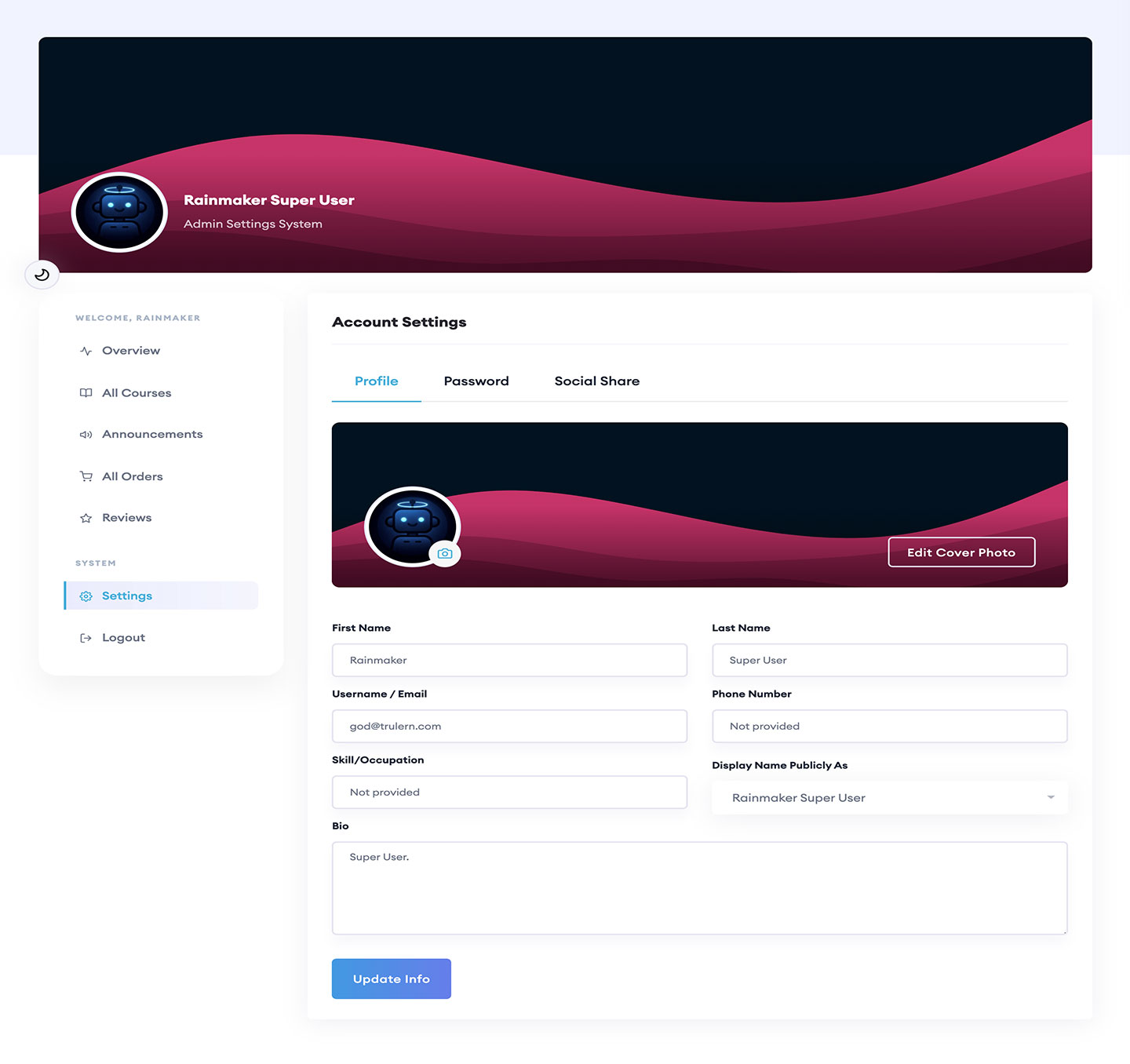 Admin Profile Settings