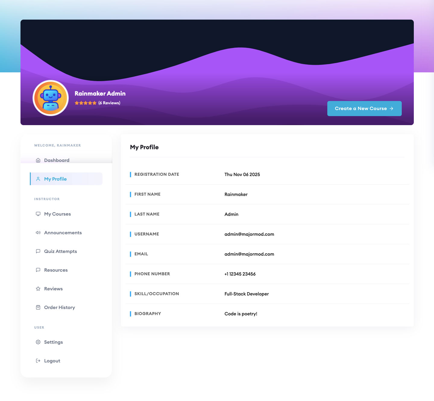 Instructor Dashboard Interface