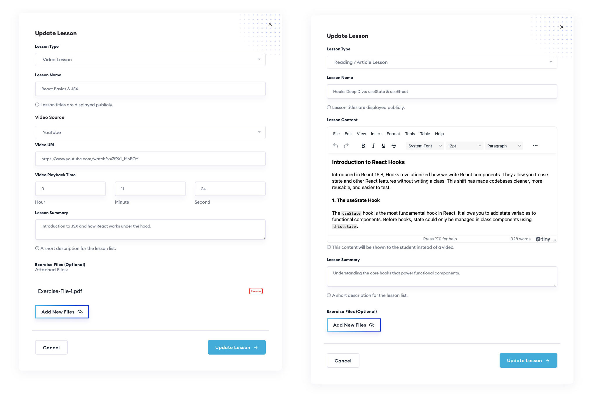 Lesson Modal Interface